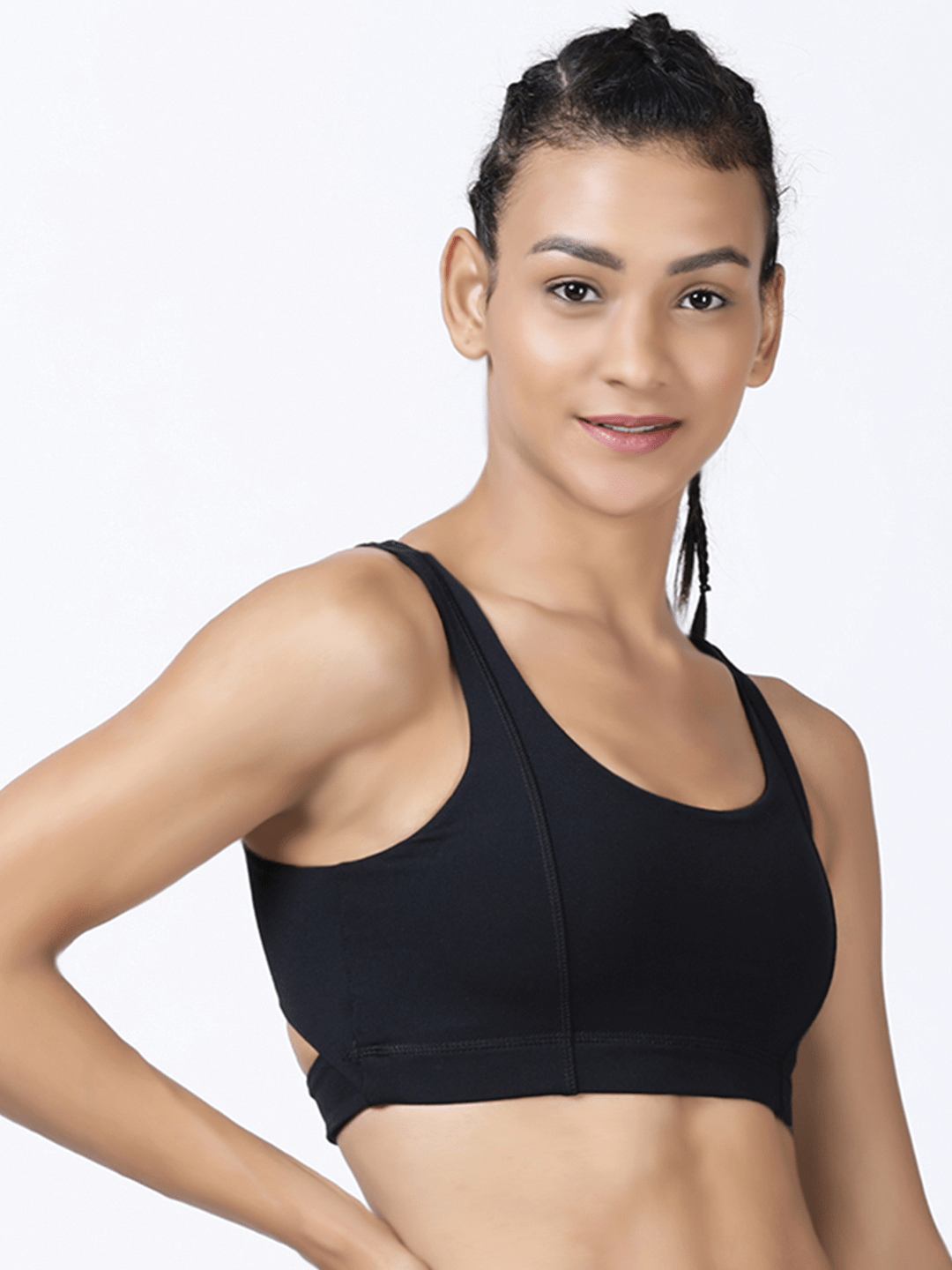 High Support Racer Back Nylon Sports Bra For Women – Black – MICHELLE SALINS