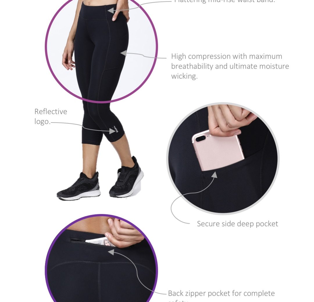 Slide15 Stash-Me-In Back Zipper Capris Leggings – Black