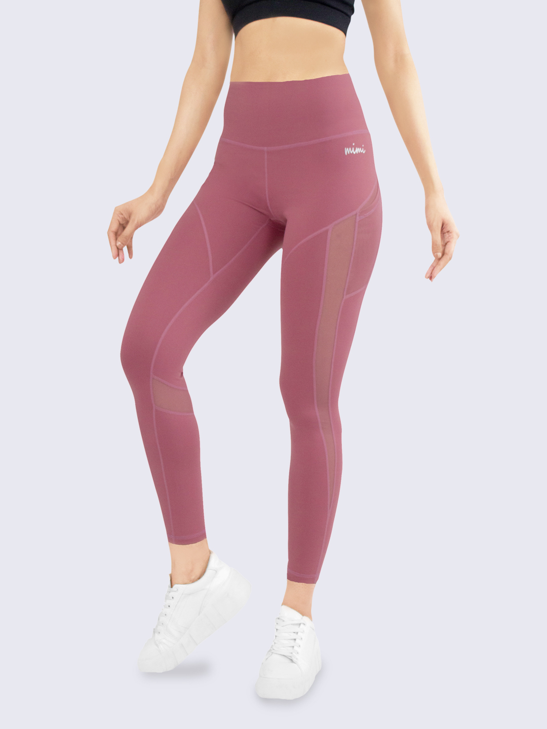 Mimi by Michelle Salins I Look Tall Full Length Nylon Leggings – Pink front view
